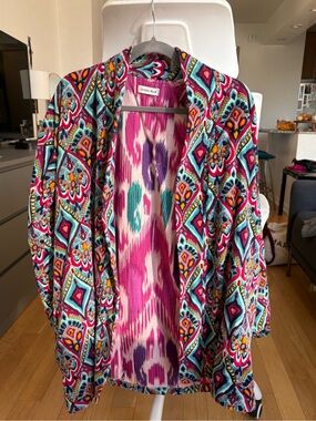 Velvet printed jacket with ikkat lining